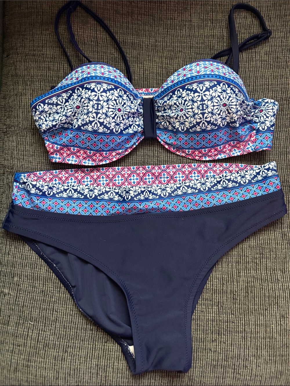 Navy Floral-Print Underwire Bikini Set